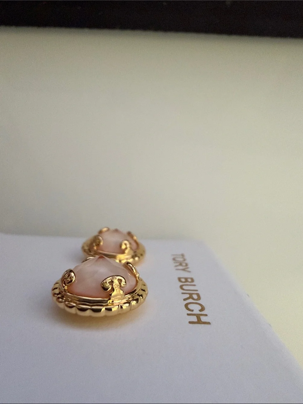 Tory Burch Gold and Blush Round Stud Earrings NWOT